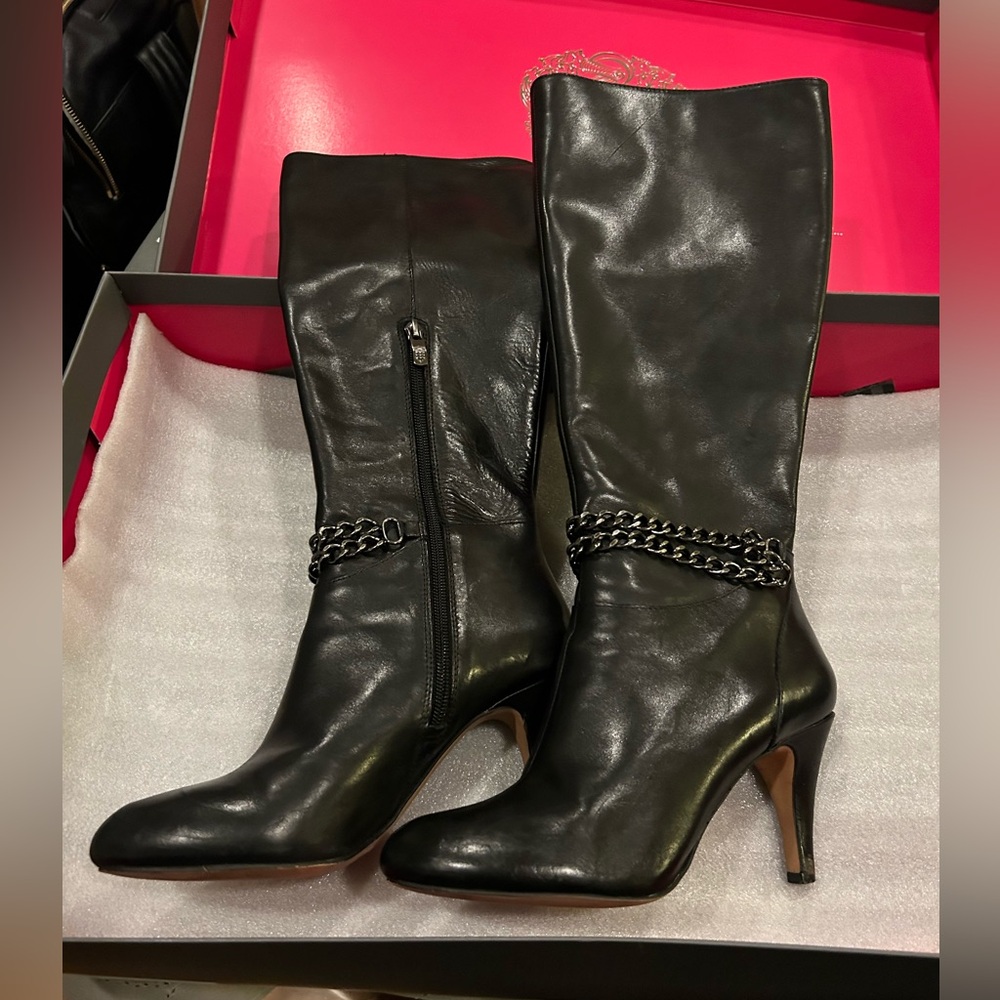 Vince Camuto Vo-Valli Black Leather Knee-High Boots
